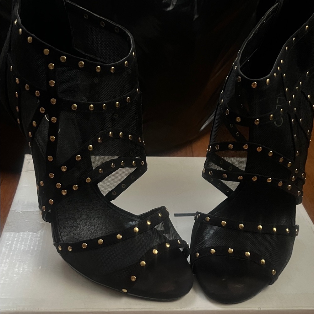 Aldo Black and Gold Studded Heels